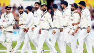 a group of men in white uniforms walking on a field